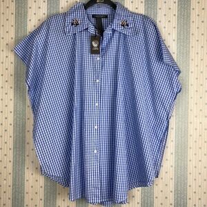 NWT Vince Camuto Women's O/S Embroidered Gingham Boyfriend Button Topper